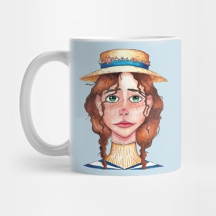 Little girl face with straw hat Mug